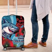 Cronulla-Sutherland Sharks ANZAC Personalised Luggage Cover Lest We Forget Poppy Camo LT9