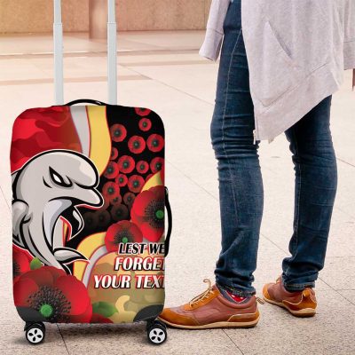 Redcliffe Dolphins ANZAC Personalised Luggage Cover Lest We Forget Poppy Camo LT9