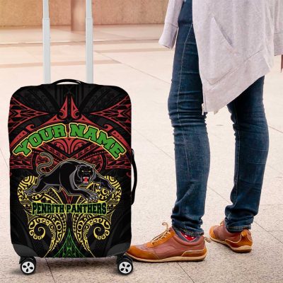 Personalized Penrith Panthers Luggage Cover Polynesian Tribal Pattern Style TS04