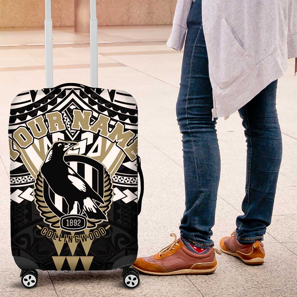 Personalized Collingwood Magpies Luggage Cover Polynesian Tribal Pattern Heritage Football TS04 Personalized Collingwood Magpies Luggage Cover Polynesian Tribal Pattern Heritage Football TS04