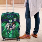 New Zealand Warriors Rugby Luggage Cover Polynesian Tribal Warrior Mask Green Blue Pattern TS04
