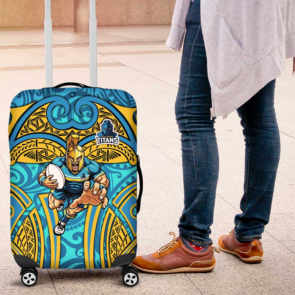 Gold Coast Titans Rugby Luggage Cover Polynesian Tribal Spartan Warrior Blue Gold Pattern TS04 Gold Coast Titans Rugby Luggage Cover Polynesian Tribal Spartan Warrior Blue Gold Pattern TS04