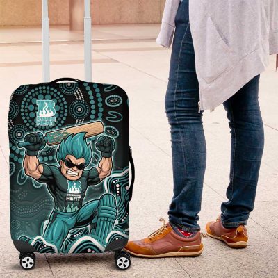 Brisbane Heat Cricket Mascot Luggage Cover Aboriginal Dot Art Cyan And Black Tribal Pattern TS04