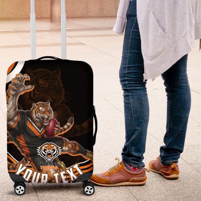 Personalized Wests Tigers Rugby Luggage Cover Aboriginal Dot Art - Dreamtime Rugby Mascot TS04