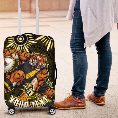Personalized Richmond Tigers Luggage Cover Aboriginal Dot Art - Dreamtime Football Mascot TS04