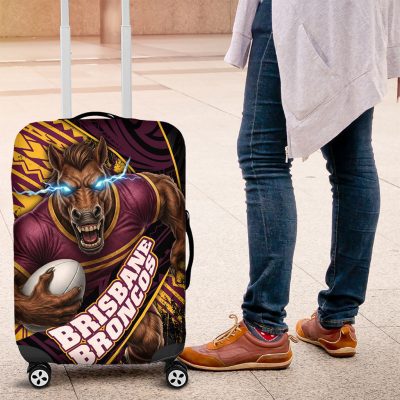 Brisbane Broncos Rugby Luggage Cover Tribal Polynesian Power Art - Lightning Mascot TS04