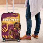Personalised Brisbane Broncos Rugby Luggage Cover Bronx Mascot Grunge Maroon Gold - Sporty Splash Art Style TS04
