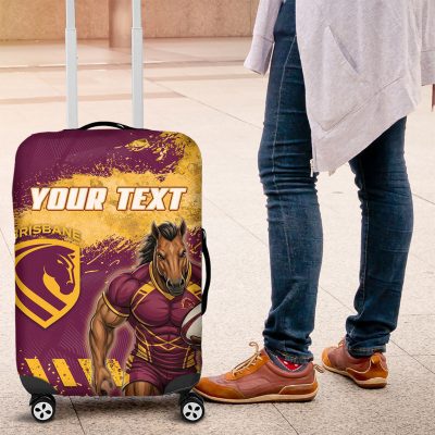 Personalised Brisbane Broncos Rugby Luggage Cover Bronx Mascot Grunge Maroon Gold - Sporty Splash Art Style TS04