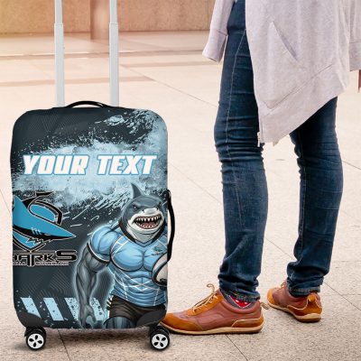 Personalised Cronulla Sutherland Sharks Rugby Luggage Cover Sharkies Mascot - Sporty Splash Art Style TS04
