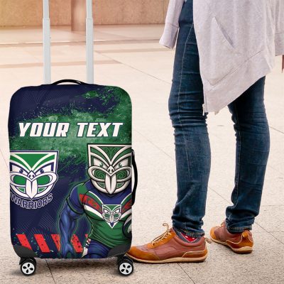 Personalised New Zealand Warriors Rugby Luggage Cover Maori The Wahs Mascot - Sporty Splash Art Style TS04
