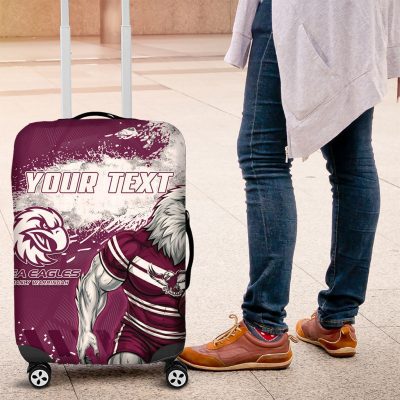 Personalised Manly Warringah Sea Eagles Rugby Luggage Cover MAN Mascot - Sporty Splash Art Style TS04