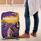 Personalised Melbourne Storm Rugby Luggage Cover Superhero Purple Storm Mascot - Sporty Splash Art Style TS04