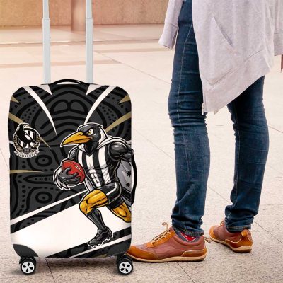 Collingwood Magpies Australian Football Luggage Cover Iconic Bird Mascot With Indigenous Pattern Art TS04