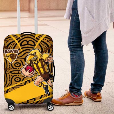 Hawthorn Hawks Australian Football Luggage Cover Fierce Bird Mascot With Indigenous Pattern Art TS04