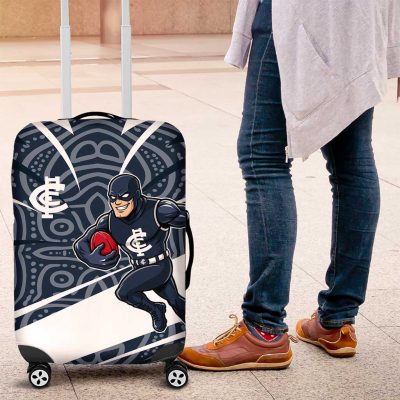 Carlton Blues Australian Football Luggage Cover Superhero Mascot With Indigenous Pattern Art TS04