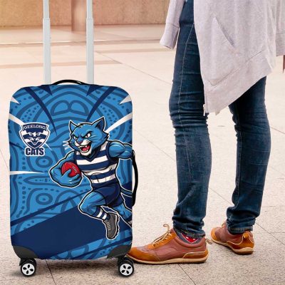 Geelong Cats Australian Football Luggage Cover Fierce Cat Mascot With Indigenous Pattern Art TS04