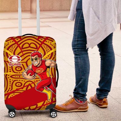 Gold Coast Suns Australian Football Luggage Cover Sunny Hero Mascot With Indigenous Pattern Art TS04