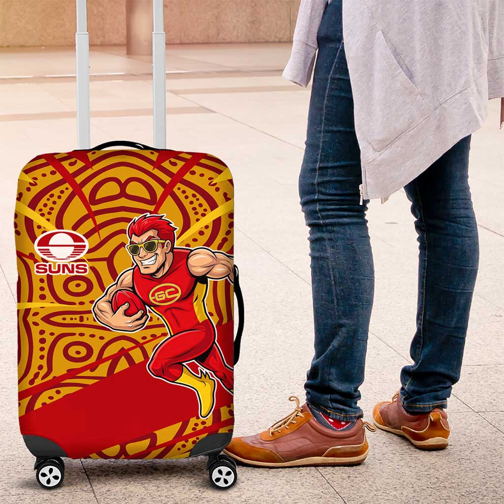 Gold Coast Suns Australian Football Luggage Cover Sunny Hero Mascot With Indigenous Pattern Art TS04 Gold Coast Suns Australian Football Luggage Cover Sunny Hero Mascot With Indigenous Pattern Art TS04