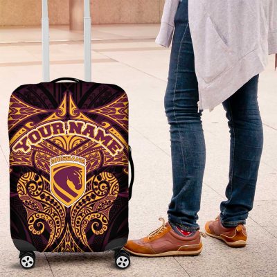 Personalized Brisbane Broncos Luggage Cover Polynesian Tribal Pattern Style TS04