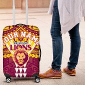 Personalized Brisbane Lions Luggage Cover Polynesian Tribal Pattern Heritage Football TS04