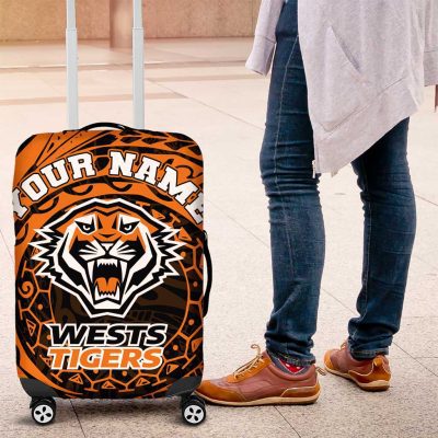Personalized Wests Tigers Luggage Cover Polynesian Tribal Chest and Sleeve Tattoo TS04