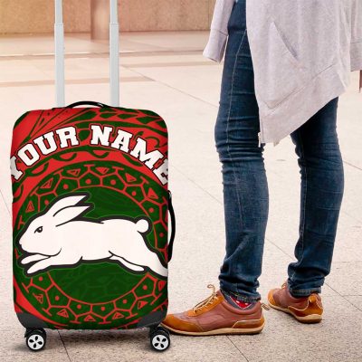 Personalized South Sydney Rabbitohs Luggage Cover Polynesian Tribal Chest and Sleeve Tattoo TS04