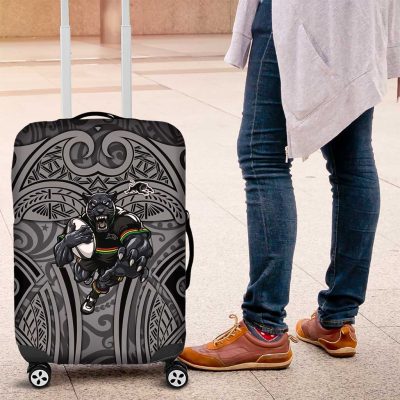 Penrith Panthers Rugby Luggage Cover Polynesian Tribal Panther Warrior Black Grey Pattern TS04