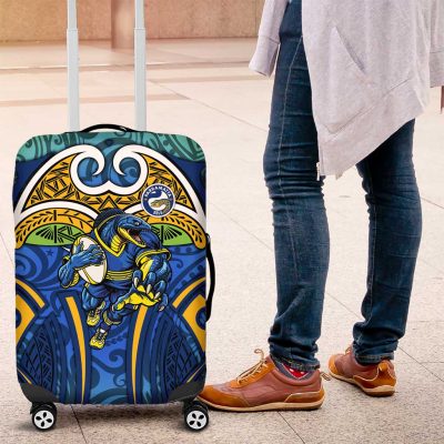 Parramatta Eels Rugby Luggage Cover Polynesian Tribal Eel Warrior Blue Gold Pattern TS04