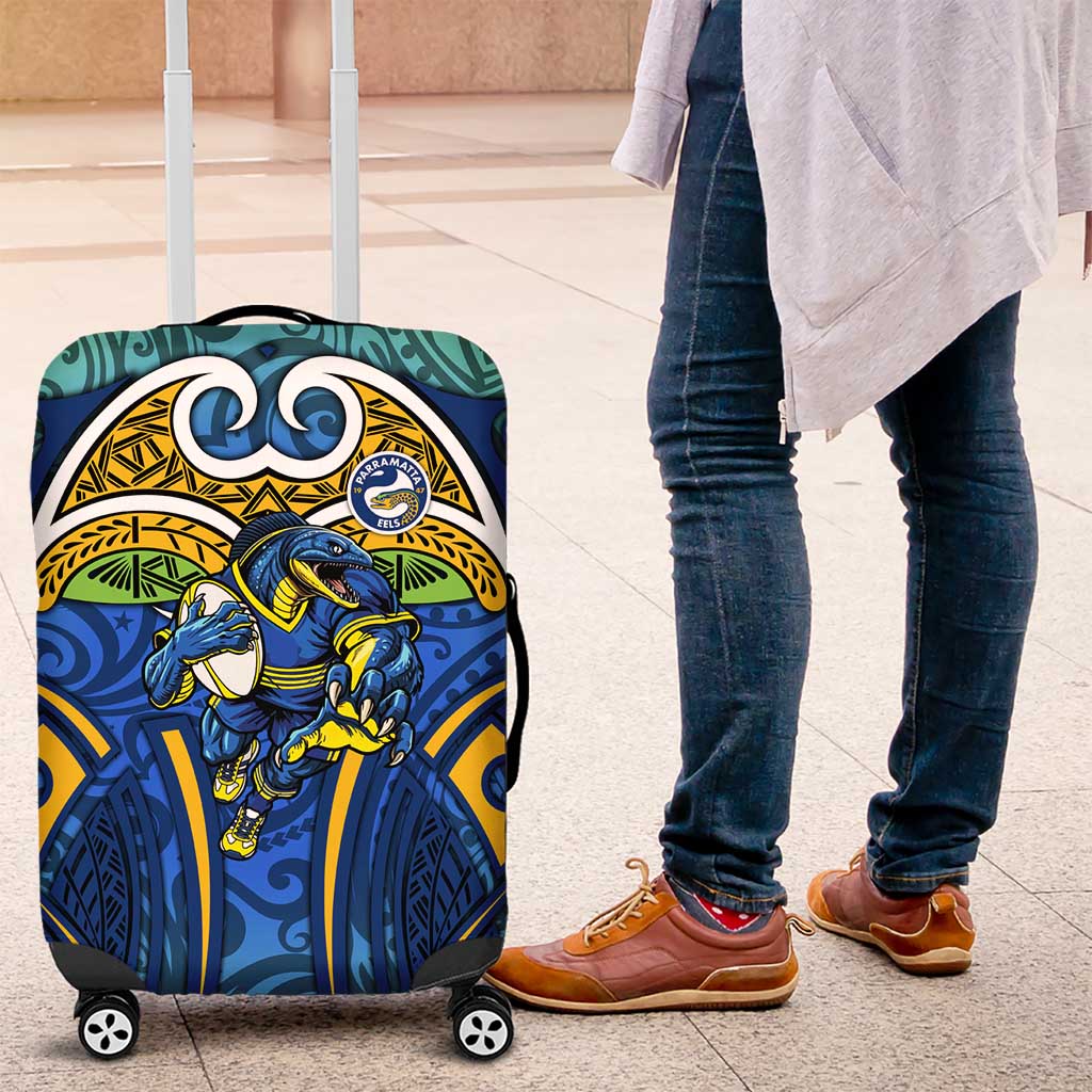 Parramatta Eels Rugby Luggage Cover Polynesian Tribal Eel Warrior Blue Gold Pattern TS04 Parramatta Eels Rugby Luggage Cover Polynesian Tribal Eel Warrior Blue Gold Pattern TS04