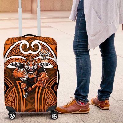 Wests Tigers Rugby Luggage Cover Polynesian Tribal Tiger Warrior Orange Black Pattern TS04