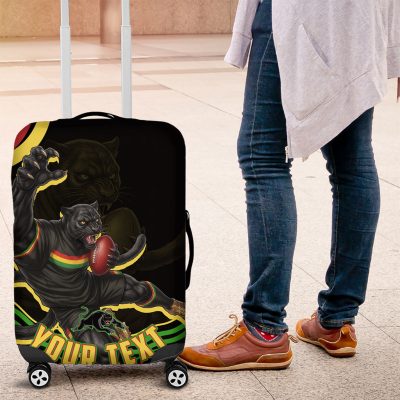 Personalized Penrith Panthers Rugby Mascot Luggage Cover Aboriginal Dot Art - Dreamtime Rugby Mascot TS04