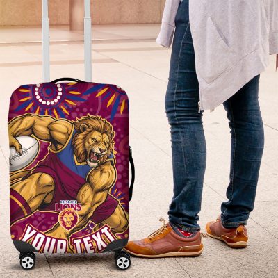 Personalized Brisbane Lions AFL Mascot Luggage Cover Aboriginal Dot Art - Dreamtime Football Mascot TS04