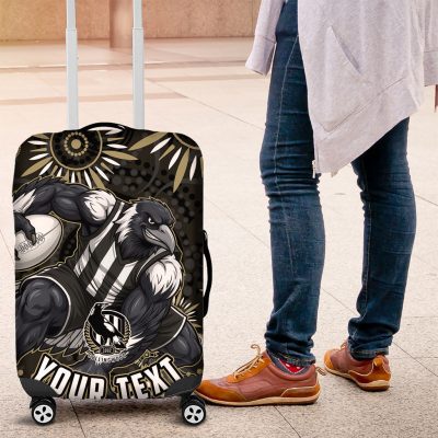 Personalized Collingwood Magpies Football Luggage Cover Aboriginal Dot Art - Dreamtime Football Mascot TS04