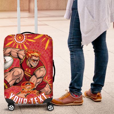 Personalized Gold Coast Suns Mascot Luggage Cover Aboriginal Dot Art - Dreamtime Football Mascot TS04