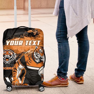 Personalized Wests Tigers Rugby Luggage Cover Tiger Mascot - Sporty Splash Art Style TS04