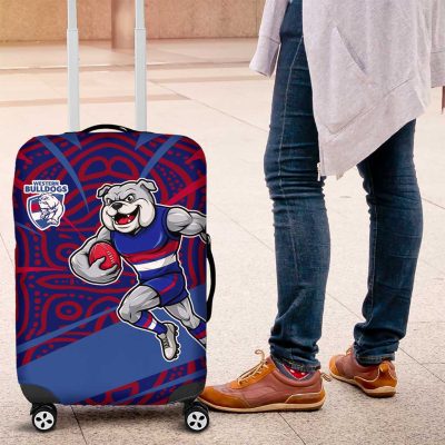 Western Bulldogs Australian Football Luggage Cover Tough Bulldog Mascot Art With Indigenous Pattern Art TS04
