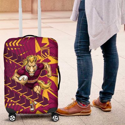 Brisbane Broncos Rugby Luggage Cover Fierce Mascot Geometric Tribal Art TS04