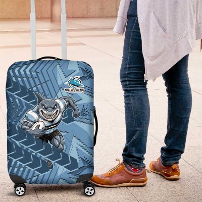 Cronulla Sutherland Sharks Rugby Luggage Cover Fierce Mascot Geometric Tribal Art TS04