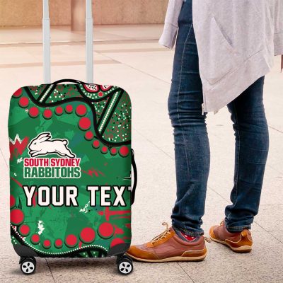 Personalized South Sydney Rabbitohs Luggage Cover Aboriginal Pattern with Graffiti Style Design TS04