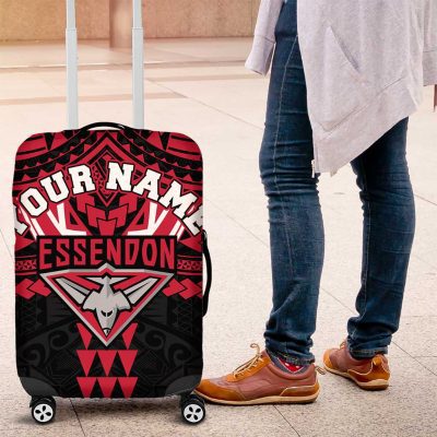 Personalized Essendon Bombers Luggage Cover Polynesian Tribal Pattern Heritage Football TS04