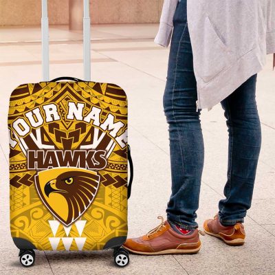 Personalized Hawthorn Hawks Luggage Cover Polynesian Tribal Pattern Heritage Football TS04