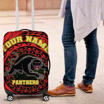 Personalized Penrith Panthers Luggage Cover Polynesian Tribal Chest and Sleeve Tattoo TS04
