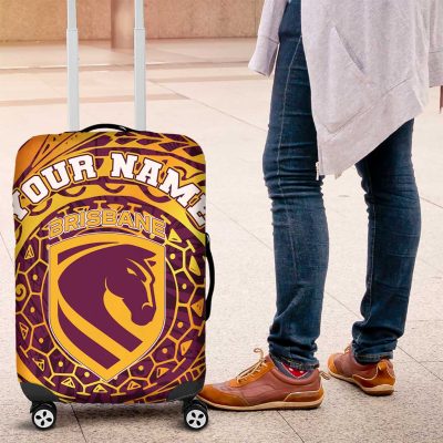Personalized Brisbane Broncos Luggage Cover Polynesian Tribal Chest and Sleeve Tattoo TS04