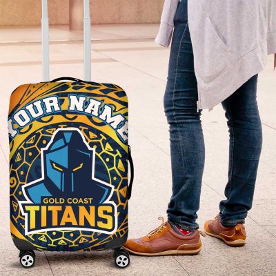 Personalized Gold Coast Titans Luggage Cover Polynesian Tribal Chest and Sleeve Tattoo TS04