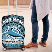 Personalized Cronulla Sutherland Sharks Luggage Cover Polynesian Tribal Chest and Sleeve Tattoo TS04