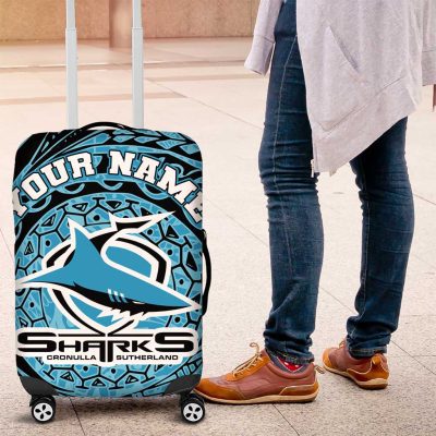 Personalized Cronulla Sutherland Sharks Luggage Cover Polynesian Tribal Chest and Sleeve Tattoo TS04