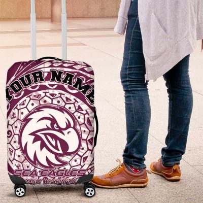 Personalized Manly Warringah Sea Eagles Luggage Cover Polynesian Tribal Chest and Sleeve Tattoo TS04