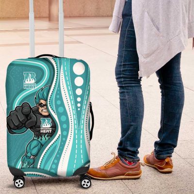 Brisbane Heat Luggage Cover Aboriginal Dot Art Cyan White - Tribal Wave Pattern TS04