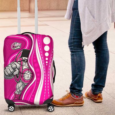 Sydney Sixers Luggage Cover Aboriginal Dot Art Pink White - Tribal Wave Pattern TS04