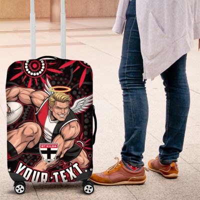 Personalized St Kilda Saints Footy Mascot Luggage Cover Aboriginal Dot Art - Dreamtime Football Mascot TS04